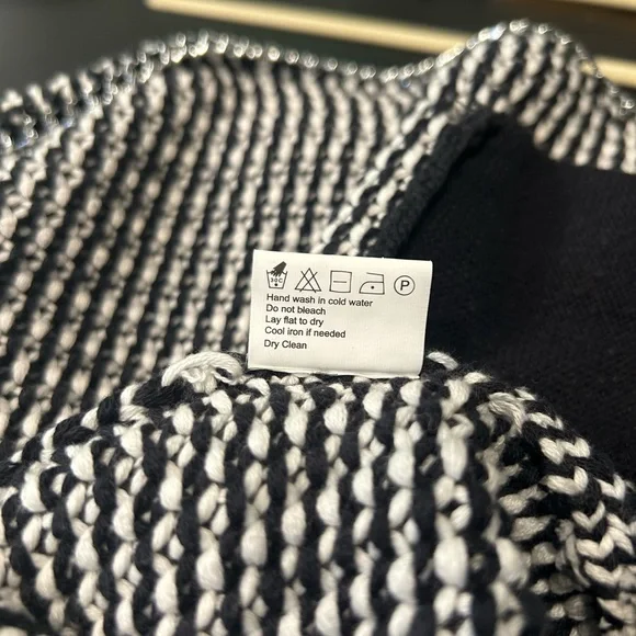 Tart Black & White Cardigan, Suede Shoulders & Silver Chain Stitching, Medium - Picture 8 of 8